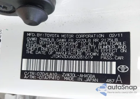2011 Toyota Prius Four from USA, damaged, VIN JTDKN3DU6B0281619